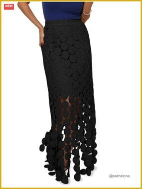 Hollow Out Maxi Skirt Boho Fringe Hem Summer Long Skirt